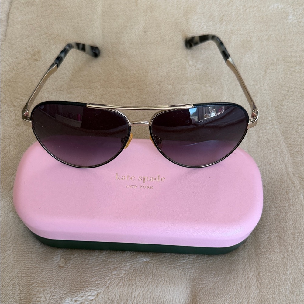 kate spade Gold Aviator Sunglasses with Dark Purple Gradient Lenses